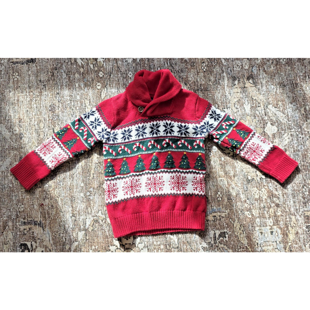 The Children’s Place Christmas Tree Sweater 3T Toddler Holiday Knit Red Festive
